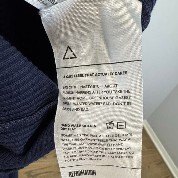 Reformation Navy Blue Ribbed Knit Square Neck Crisscross Open Back Midi Dress XS - Picture 10 of 11